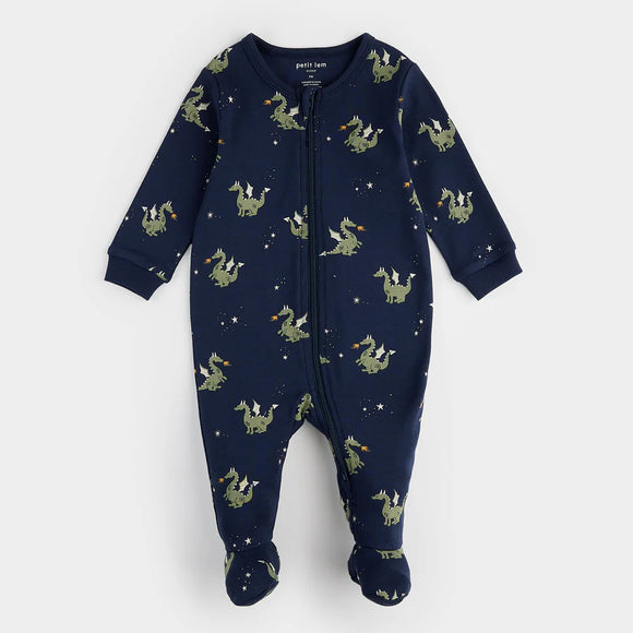 Petit Lem Sleeper Fire-Breathing Dragon on Navy