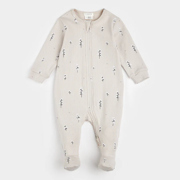 Petit Lem Sleeper Ribbed Cotton Flower Print on Cream