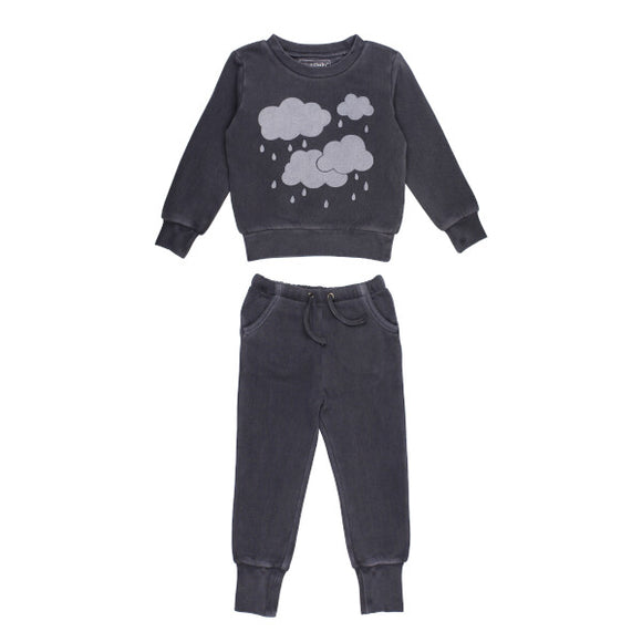 L'oved Baby Printed Fleece Sweatshirt & Jogger Set Coal Clouds Kids'