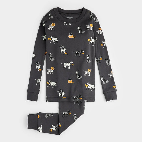 Petit Lem 2pc Pajamas Howl-oween Print on Asphalt, Kids'