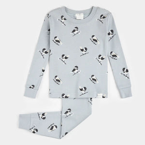 Petit Lem 2pc Pajama Set Chickadee Print on Pearl Blue