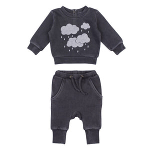 L'oved Baby Printed Fleece Sweatshirt & Jogger Set Coal Clouds Infant