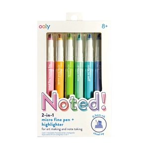 Ooly Noted! 2-in-1 Micro Fine Tip Pen and Highlighters - Set of 6