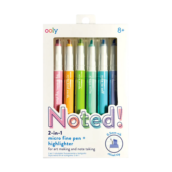 Ooly Noted! 2-in-1 Micro Fine Tip Pen and Highlighters - Set of 6