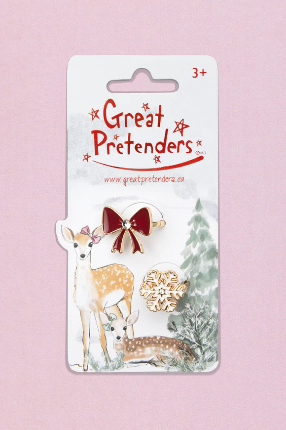 Great Pretenders 84530 Holiday Bow & Snowflake Ring Set