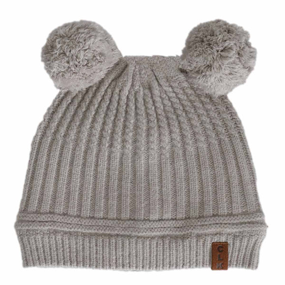 Calikids W2306 Knit Baby Pom Pom Hat Stone