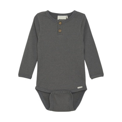 MinyMo Bodysuit LS Rib Taupe Grey