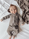 L'oved Baby Fleece Zipper Romper Bark