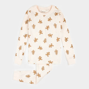 Petit Lem 2pc Pajama Set Gingerbread Print on Silver Peony Kids'