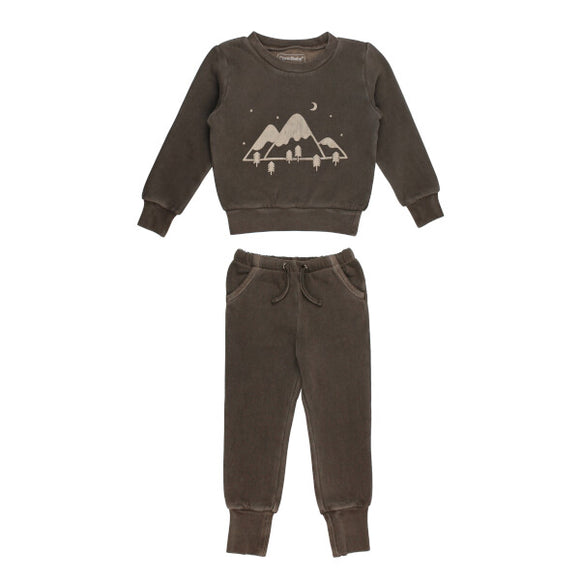 L'oved Baby Printed Fleece Sweatshirt & Jogger Set Bark Mountains Kids'