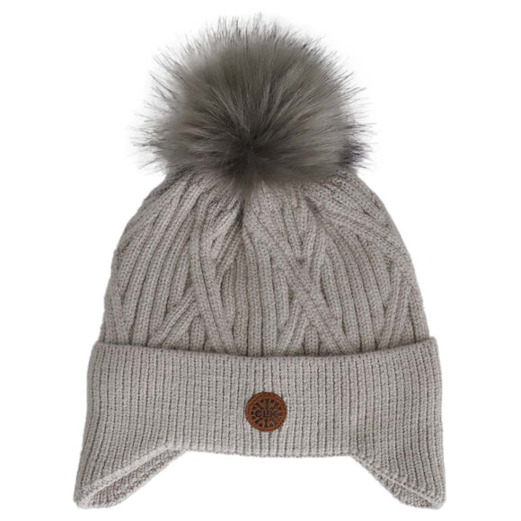 Calikids W2308 Pom Pom Knit Windproof Hat Stone