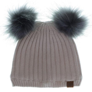 Calikids W2177 Double Pompom Knit Hat - Almond