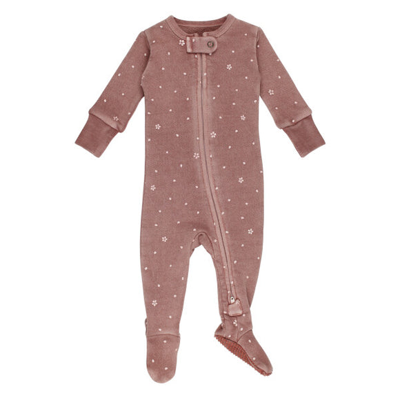 L'oved Baby 2-Way Zipper Footie Rosewood Flower