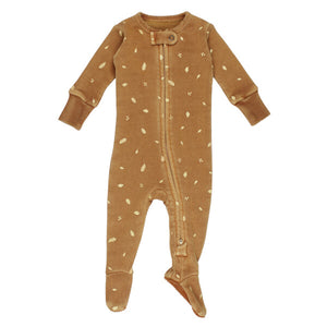 L'oved Baby 2-Way Zipper Footie Toffee Leaf